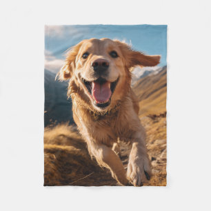 Happy Golden Retriever Running Fleece Blanket