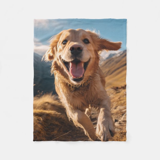 Happy Golden Retriever Running  Fleece Blanket (Front)