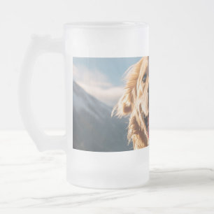 Happy Golden Retriever Running  Frosted Glass Beer Mug