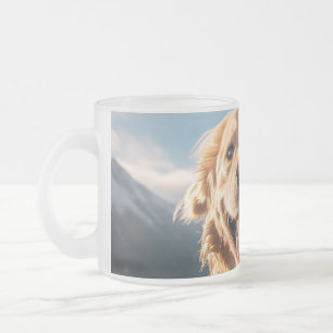 Happy Golden Retriever Running Frosted Glass Coffee Mug