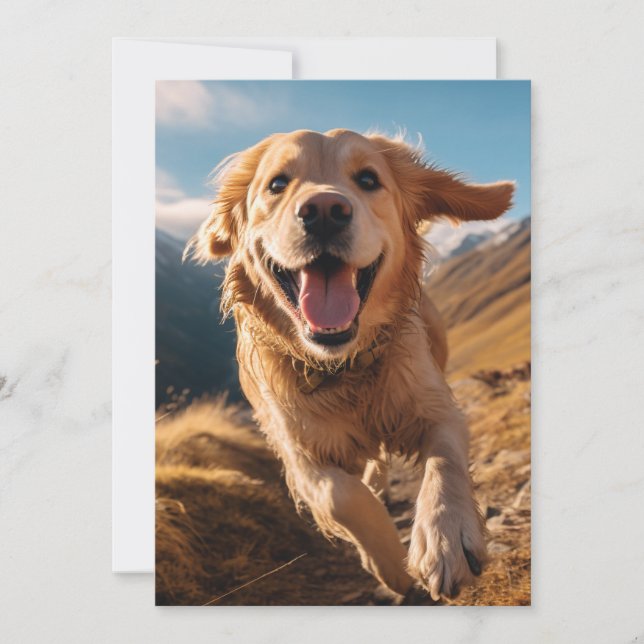 Happy Golden Retriever Running  Holiday Card (Front)