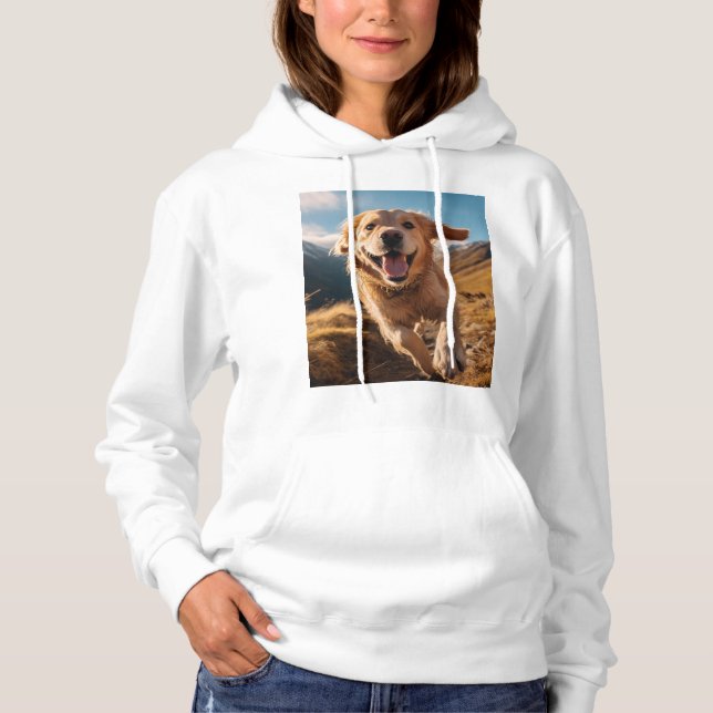 Happy Golden Retriever Running  Hoodie (Front)