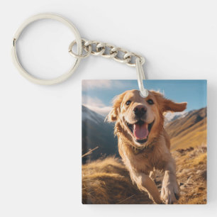 Happy Golden Retriever Running Key Ring
