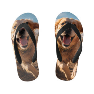Happy Golden Retriever Running Kid's Flip Flops