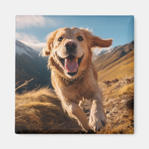 Happy Golden Retriever Running Magnet