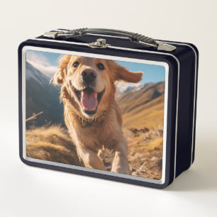 Happy Golden Retriever Running Metal Lunch Box