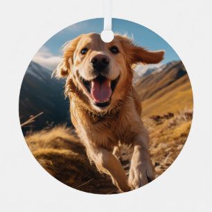 Happy Golden Retriever Running Metal Tree Decoration