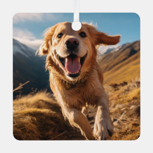 Happy Golden Retriever Running Metal Tree Decoration