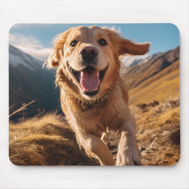 Happy Golden Retriever Running  Mouse Mat (Front)