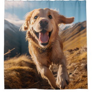 Happy Golden Retriever Running  Shower Curtain