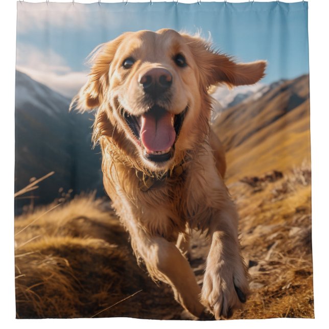 Happy Golden Retriever Running  Shower Curtain (Front)