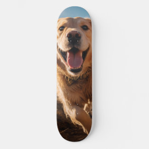 Happy Golden Retriever Running Skateboard