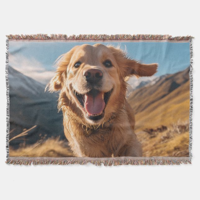 Happy Golden Retriever Running  Throw Blanket (Front)