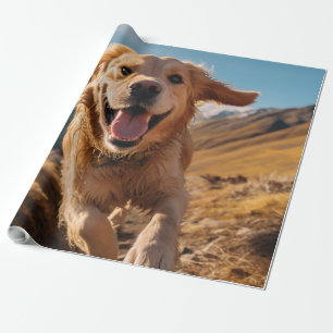 Happy Golden Retriever Running Wrapping Paper