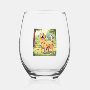 Happy Golden Retriever Stemless Wine Glass