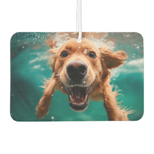 Happy Golden Retriever Swimming Underwater Car Air Freshener
