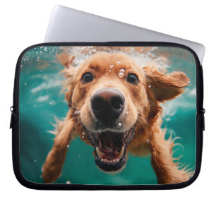 Happy Golden Retriever Swimming Underwater Laptop Sleeve