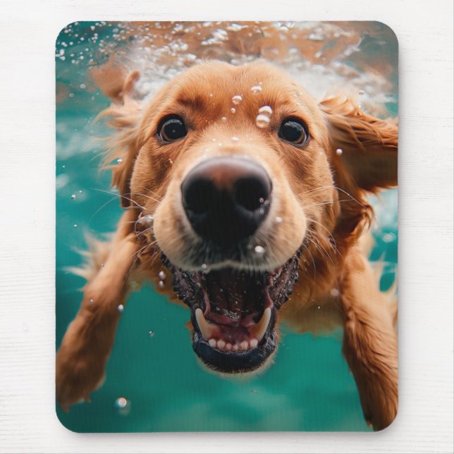 Happy Golden Retriever Swimming Underwater Mouse Mat (Front)