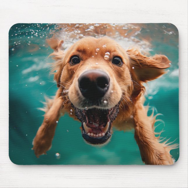 Happy Golden Retriever Swimming Underwater Mouse Mat (Front)