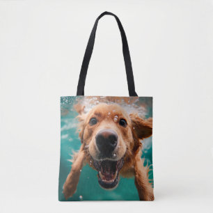 Happy Golden Retriever Swimming Underwater Tote Bag