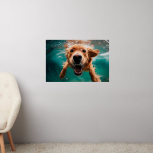 Happy Golden Retriever Swimming Underwater Wall Decal