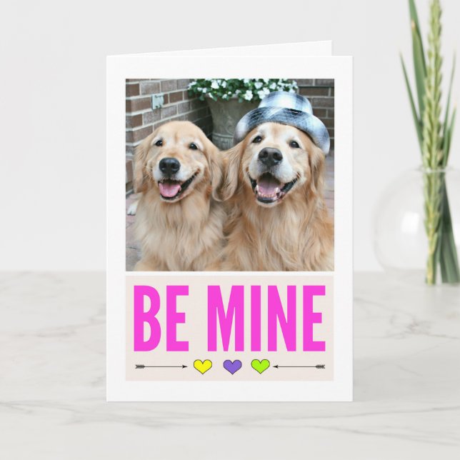 Happy Golden Retrievers Be Mine Valentine's Day Holiday Card (Front)