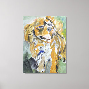 Happy Golden Spaniel Dog Portrait Canvas Print
