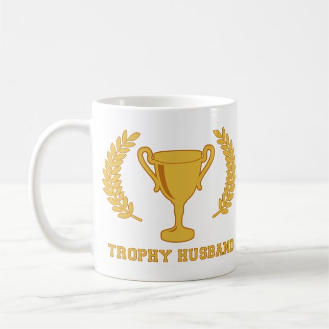 Happy Golden Trophy Husband Coffee Mug (Left)