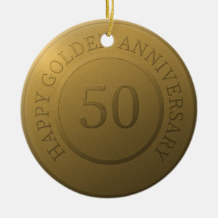 Happy golden wedding anniversary ceramic tree decoration