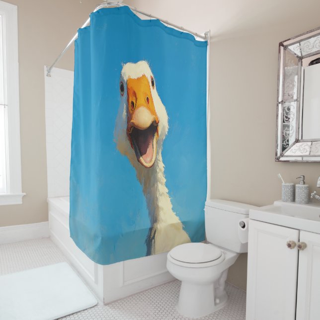 Happy Goose Under Blue Sky Shower Curtain (In Situ)