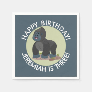 Happy gorilla personalised cartoon birthday  napkin