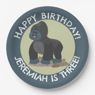Happy gorilla personalised cartoon birthday paper plate