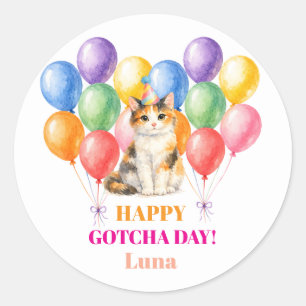 Happy Gotcha day Adoption Celebration Calico Cat Classic Round Sticker