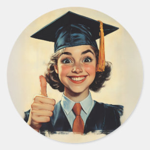 Happy Graduate Giving a Thumbs-Up  Classic Round Sticker