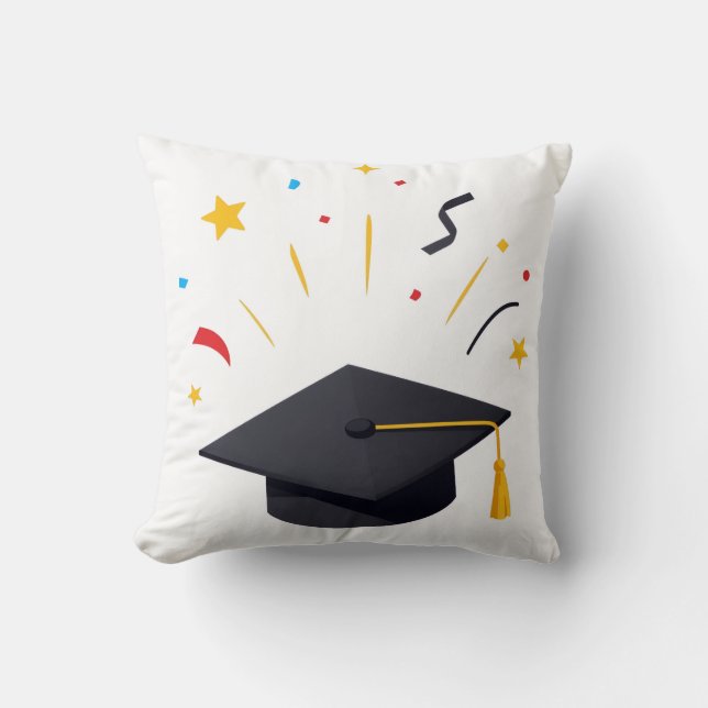 Happy Graduates Throwing Caps Celebration Cushion (Front)