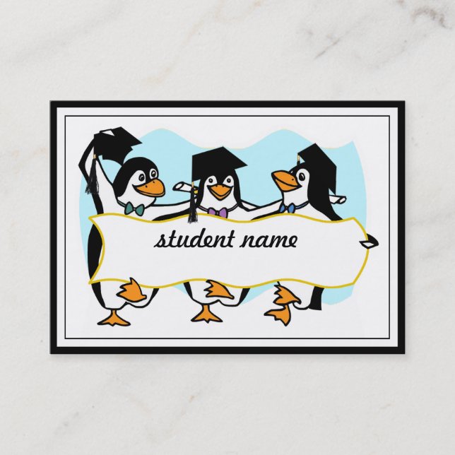Happy Graduating Dancing Penguins w/Banner Calling Card (Front)
