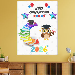 Happy Graduation 2026 - Cute Owl & Books  Canvas Print
