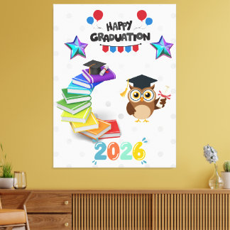 Happy Graduation 2026 - Cute Owl & Books Canvas Print