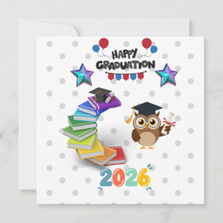 Happy Graduation 2026 - Cute Owl & Books Invitation