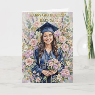 Happy Graduation Floral Girl Oil Painting Personal Card