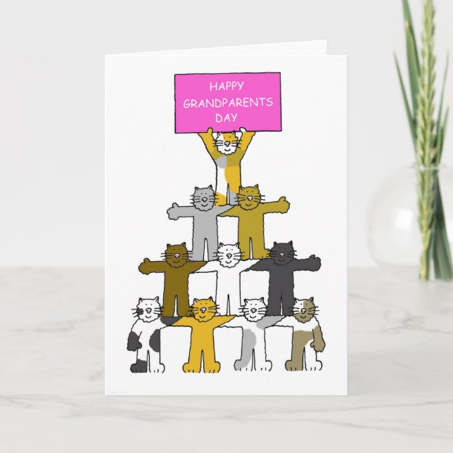 Happy Grandparents Day Cute Cartoon Cats Card (Front)