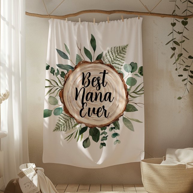 Happy Grandparents Day Rustic Wood and Foliage Fleece Blanket (In situ)