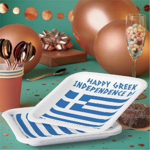Happy Greek Independence Day Greek Flag Paper Plate