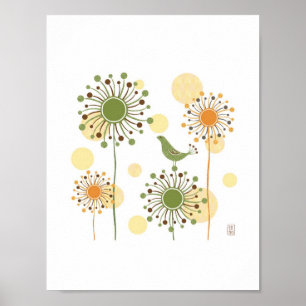 Happy Green Bird Print 7x7