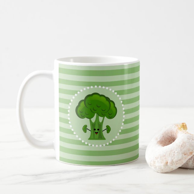 Happy Green Broccoli Coffee Mug (With Donut)