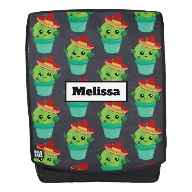 Happy Green Cactus in a Red Sombrero Pattern Backpack (Front)