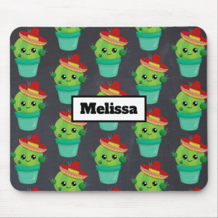 Happy Green Cactus in a Red Sombrero Pattern Mouse Mat