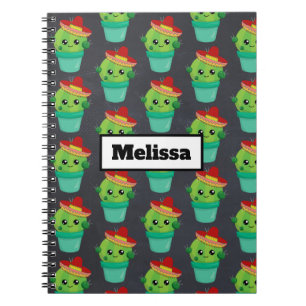 Happy Green Cactus in a Red Sombrero Pattern Notebook