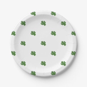 Happy green cactus in pink summer paper plate
