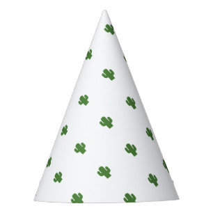 Happy green cactus in pink summer party hat